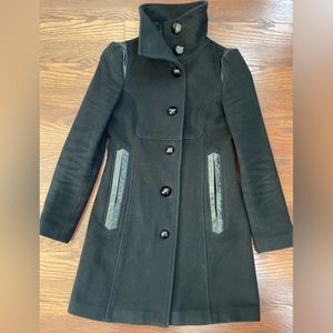 Mackage Black Wool Blend Peacoat with Leather-Trim Pockets